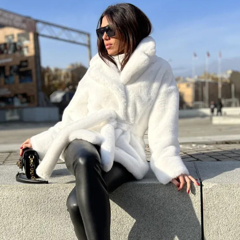 Fur Imitation Rabbit Lapel Thickening Warm Coats