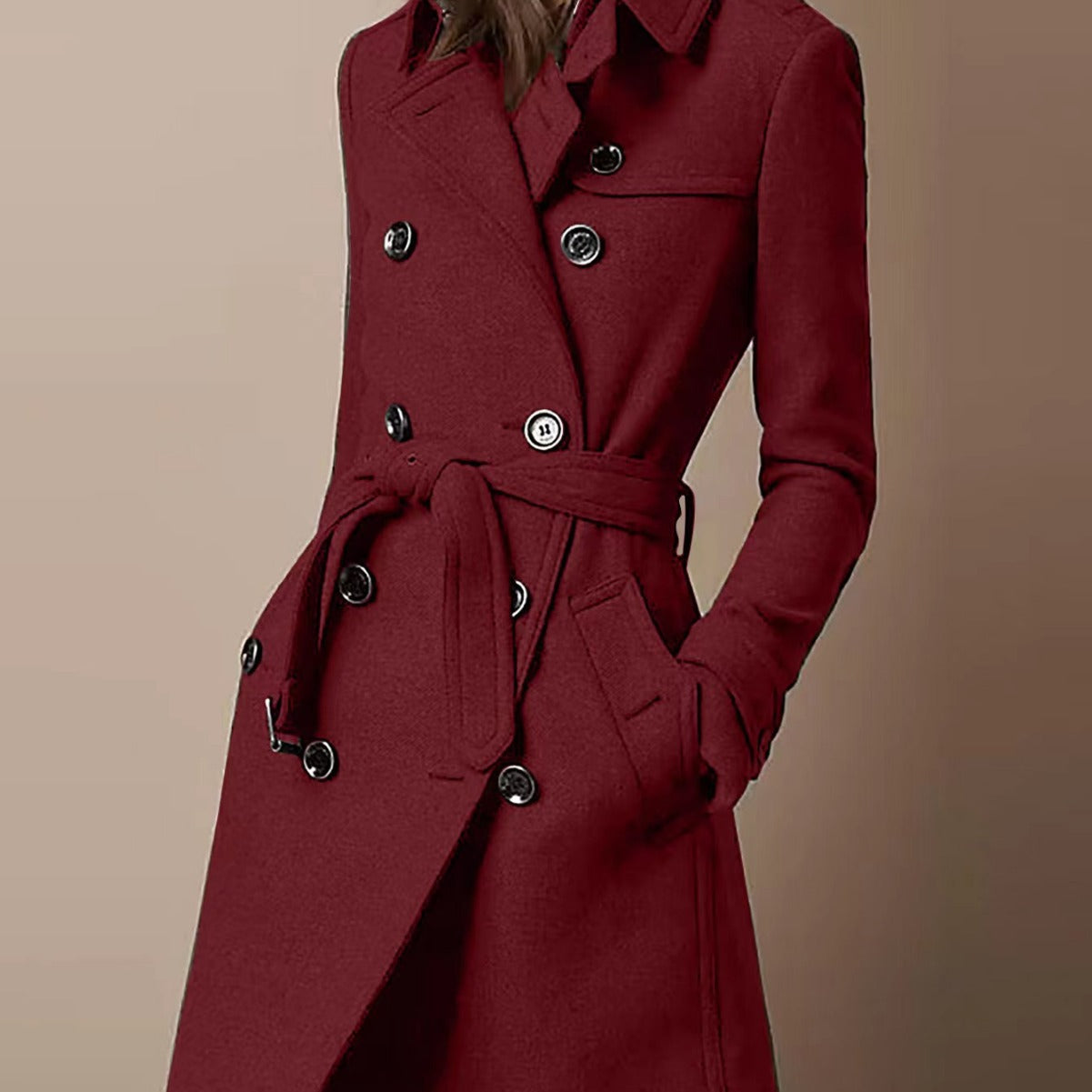 Women's Attractive Double Breasted Casual Woolen Coats