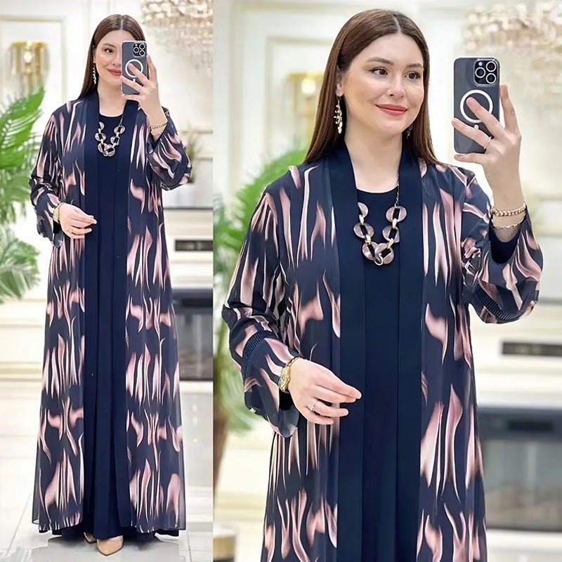 Women's African Wear Digital Printing Long Robe Suits