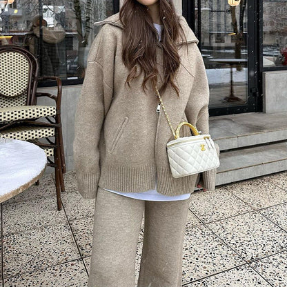 Women's Autumn Polo Collar Solid Color Thick Suits