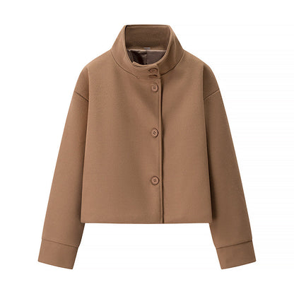 Women's Elegant Stand Collar Breasted Woolen Coats