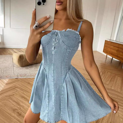 Women's Suspender Denim Sexy Lacing Sleeveless Dresses