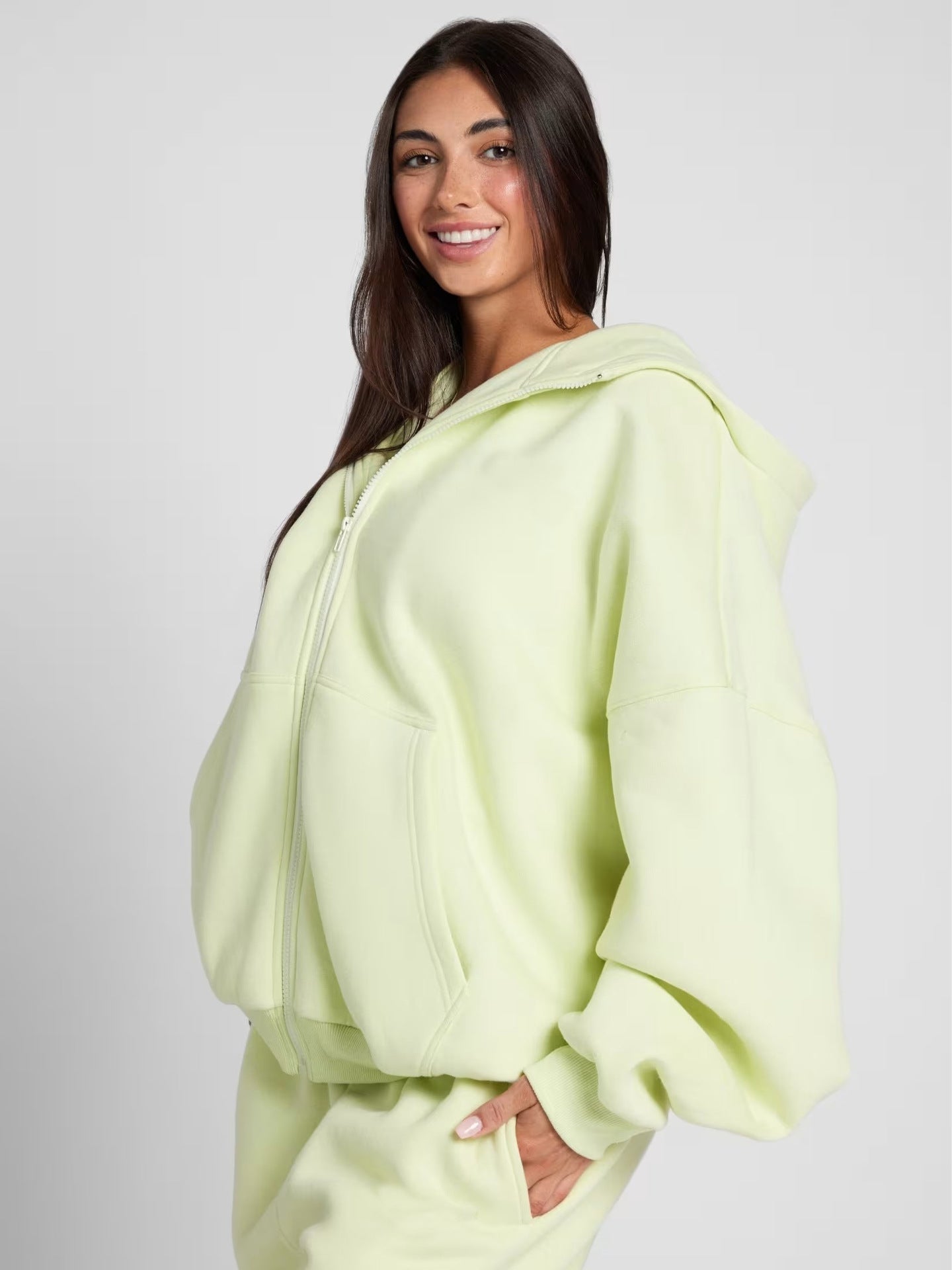 Women's Spring Solid Color Hooded Long-sleeved Zipper Suits
