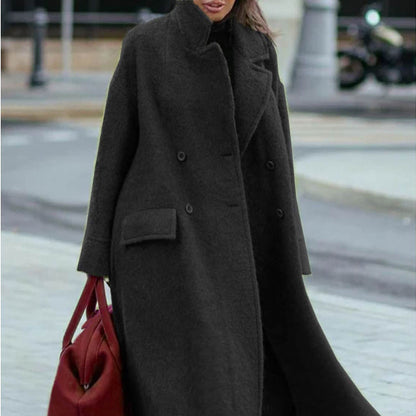 Long Woolen Solid Color Temperament Commute Coats