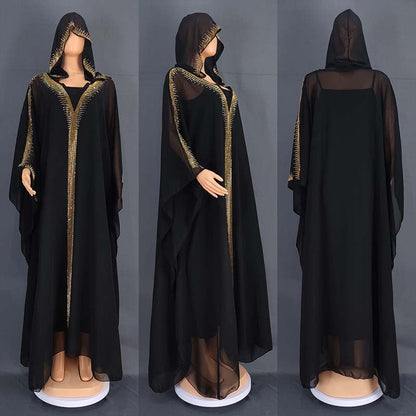 Women's Rhinestone Hooded Large Swing Dress Arab Dresses