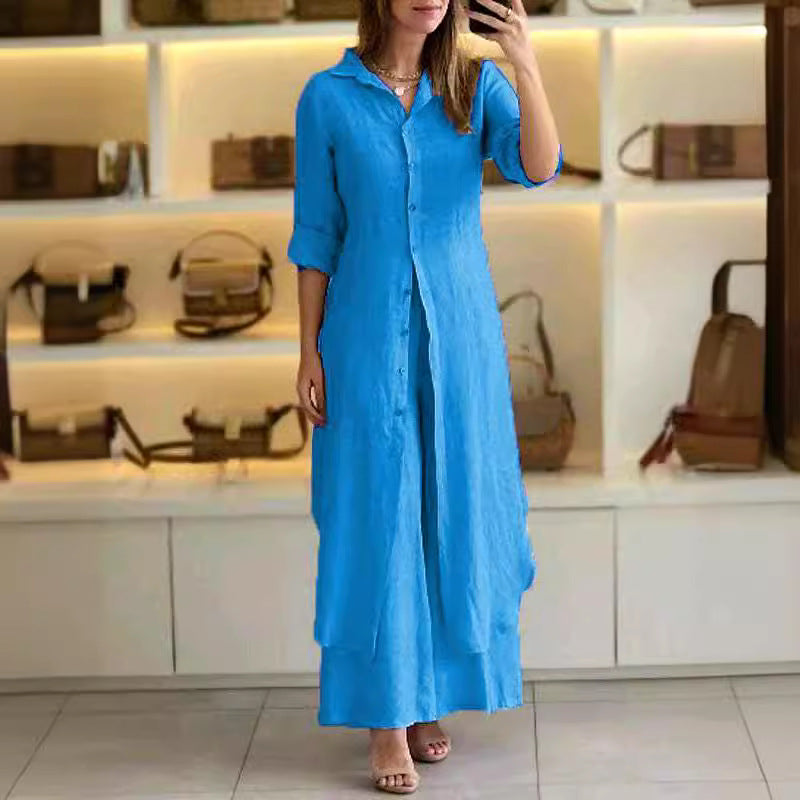 Linen Tight Waist Long Shirt Wide Suits