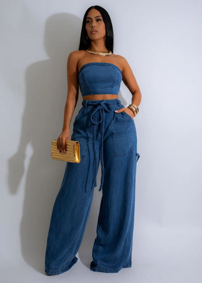 Women's Casual Cool Denim Tube Braid Rope Suits