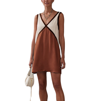 Women's Summer Loose-fitting Sleeveless Shirt Color Matching Dresses
