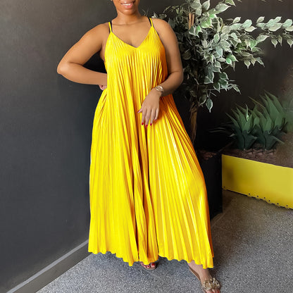 Women's Sling Pleated Sexy Fashion A- Line Dresses