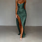 Women's Autumn Elegant Satin Dress Sleeveless Split Dresses