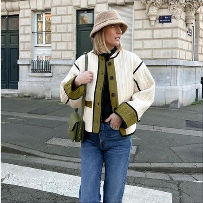 Women's Fashion Color Contrast Cotton Padded Coats