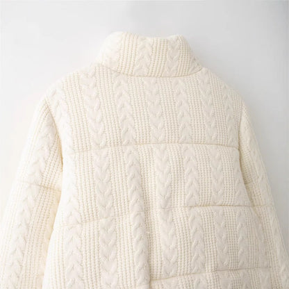 Collar Windproof Warm White Knitted Fabric Thick Clothing