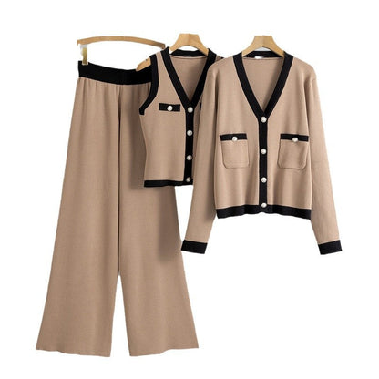 Women's Fashion Autumn Slimming Wide Leg Knitted Suits