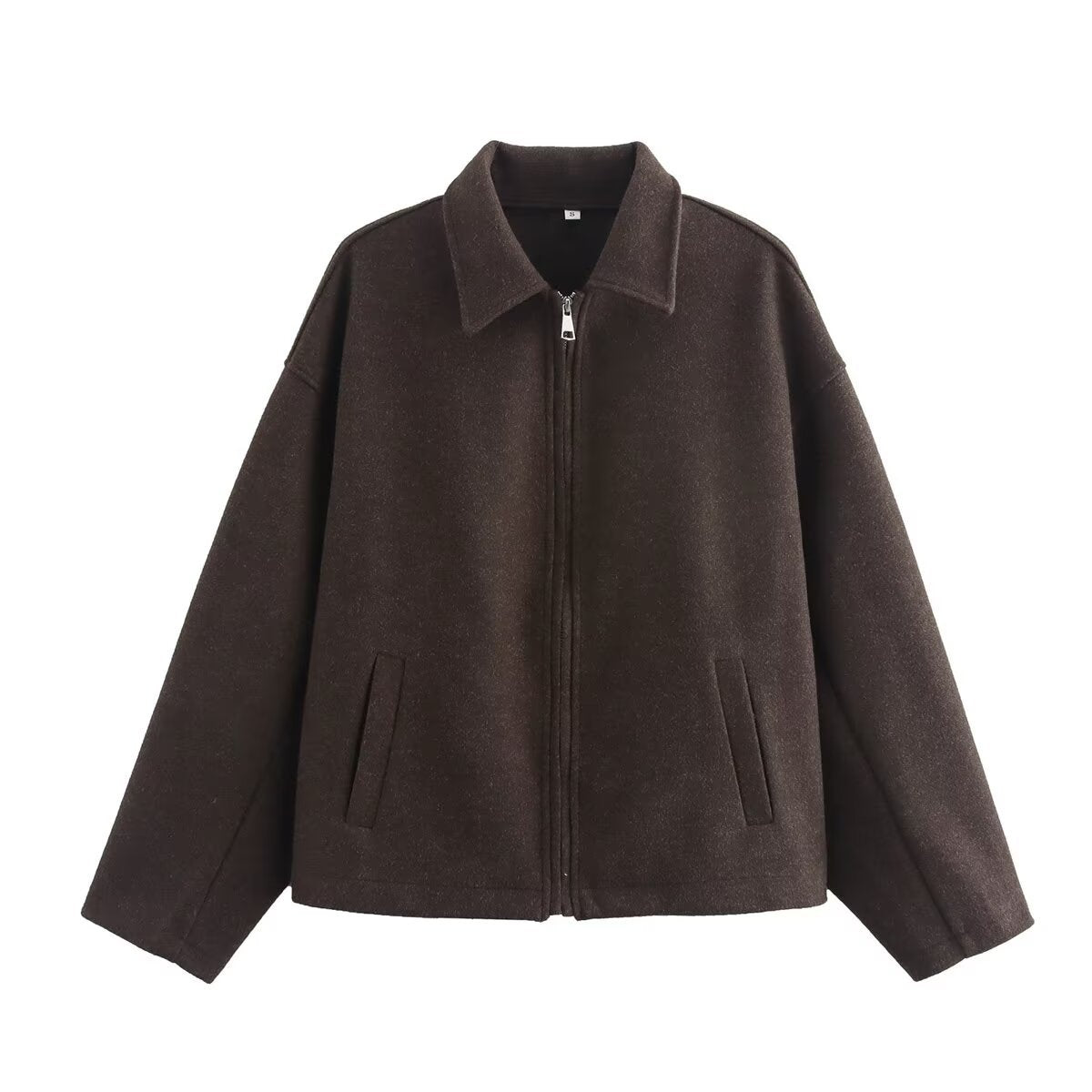 Women's Polo Collar Zipper Ornament Solid Color Coats