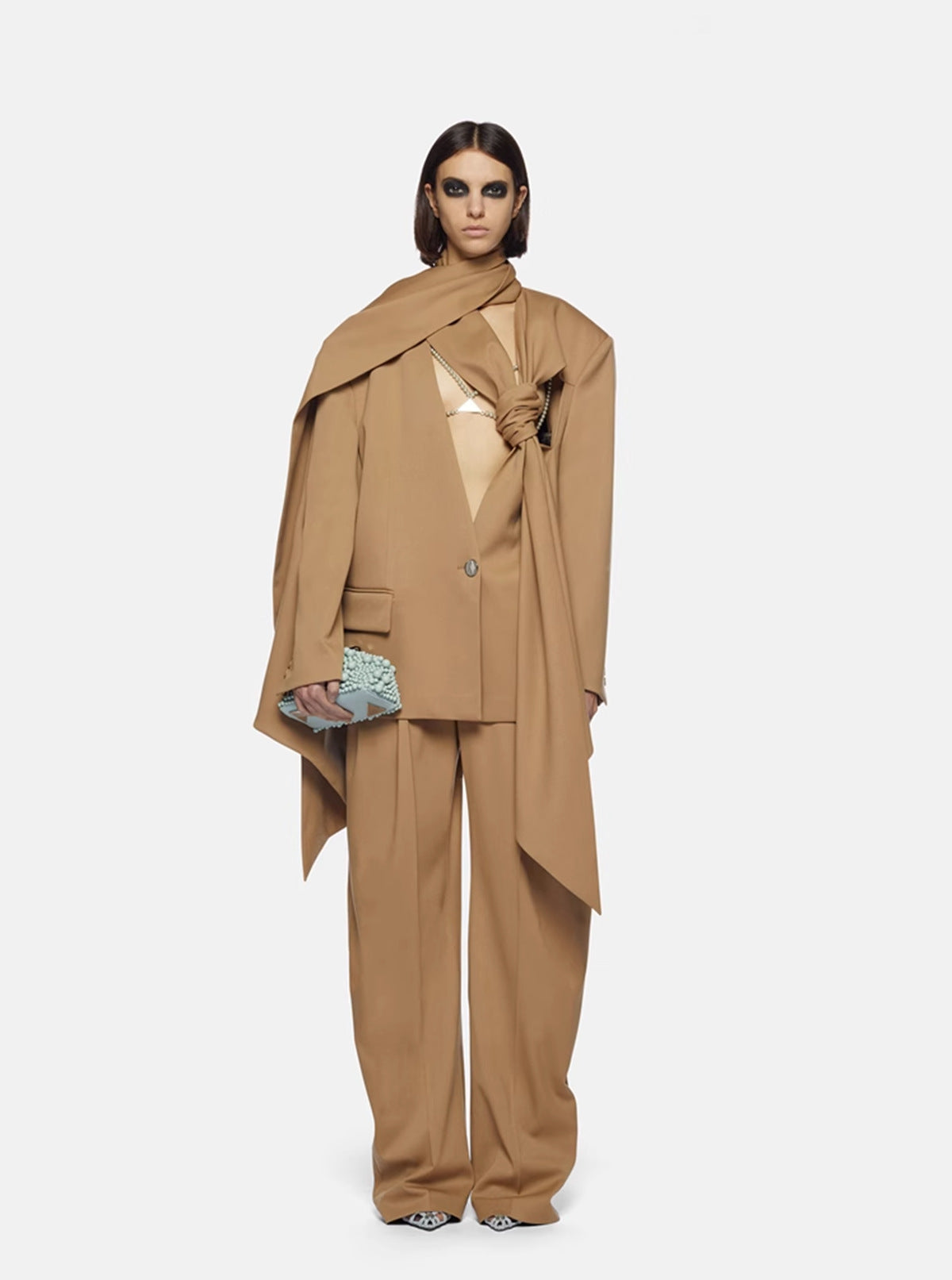 Women's Two-piece Spring Scarf Cut Profile High Suits