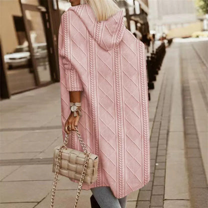 Women's Twisted Texture Hooded Mid-length Trench Coats