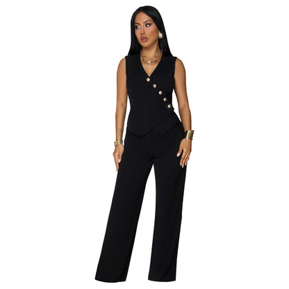 Women's Fashion Wear Casual Sleeveless Trousers Two-piece Tops