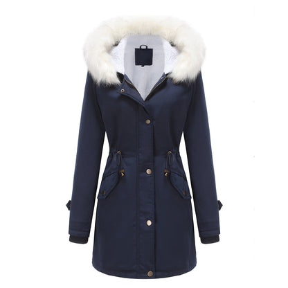 Women's Detachable Fur Collar Long-sleeved Hooded Coats