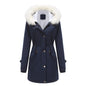 Women's Detachable Fur Collar Long-sleeved Hooded Coats