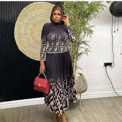Women's Spring Pleated Print Corn Long Sleeve Suits