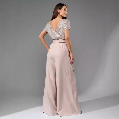 Spring One-piece Sequin Fashion Sleeve Casual Suits