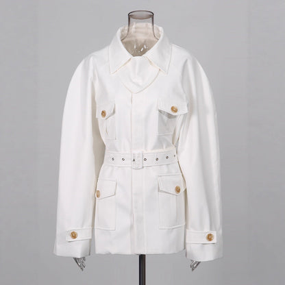 Women's Style Temperament Polo Collar Solid Color Long-sleeved Coats