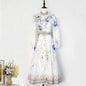 Women's Floral Print Single-breasted Stand-up Collar Puff Dresses