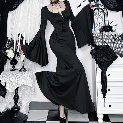 Adams Family Spider Web Lace Fishtail Asian Culture Dresses