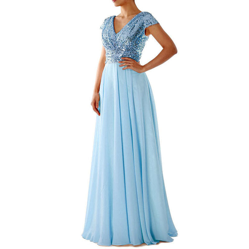 Summer Dress Sequins Chiffon Stitching Long Dresses