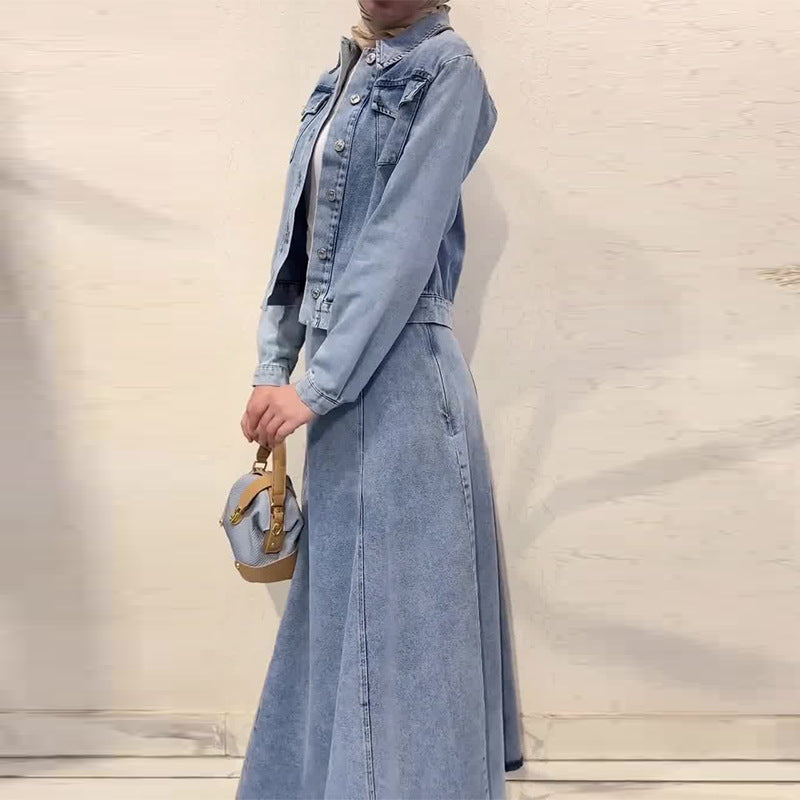 Women's Autumn Collar Long Sleeve Simple Denim Suits