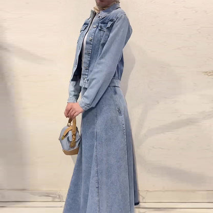 Women's Autumn Collar Long Sleeve Simple Denim Suits