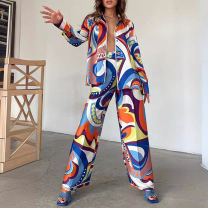Women's Digital Flower Hawaiian Vacation Style Shirt Suits