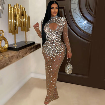 Women's Fashion Wear Round Neck Rhinestone Dress Dresses