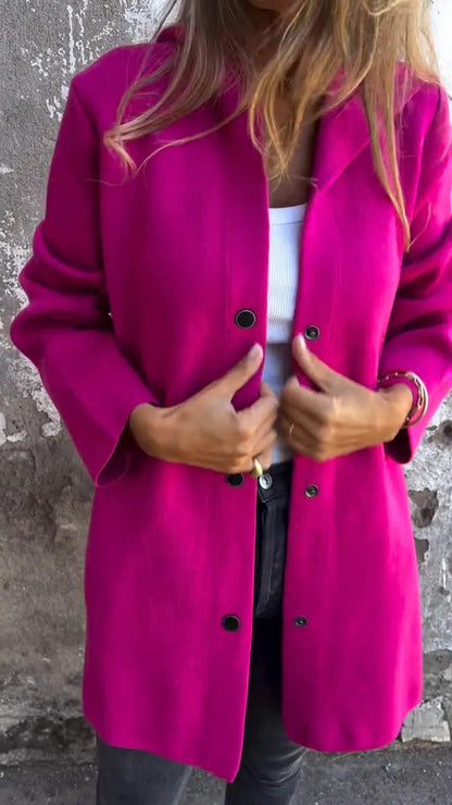 Women's Fashion Single-breasted Long Sleeve Solid Color Coats