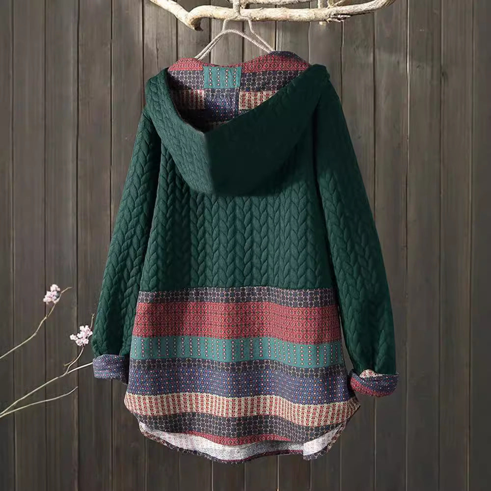 Women's Ethnic Print Long Sleeve Mid-length Mom Coats