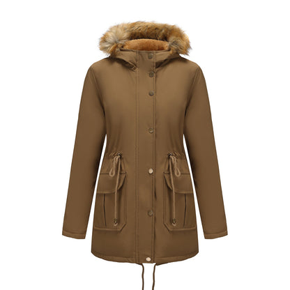 Women's Fleece-lined Parka Hooded With Fur Collar Mid-length Coats