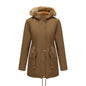 Women's Fleece-lined Parka Hooded With Fur Collar Mid-length Coats