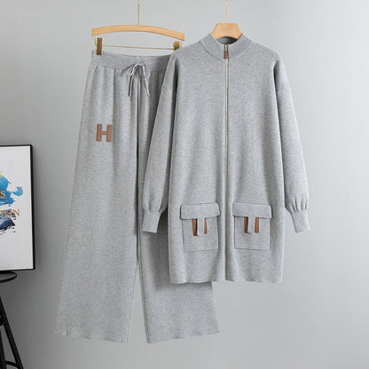 Women's Graceful Fashionable Casual Mid-length Knitted Two-piece Suits