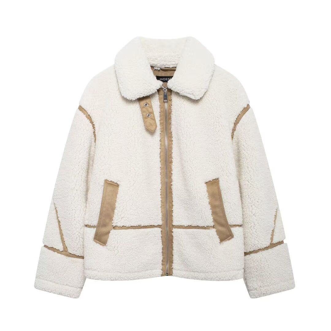 Lamb Wool Female Motorcycle Fur Integrated Coats