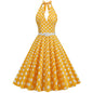 Women's Polka Dot Stitching Belt Halter Hepburn Dresses