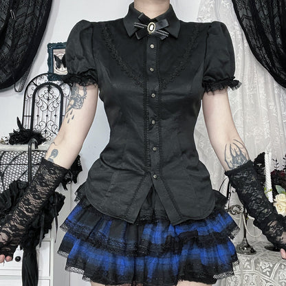 Women's Shirt Dark Style Summer Vintage Wear College Lace Blouses