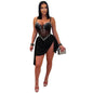 Elegant Rhinestone Strap Waist Elastic Dress Dresses
