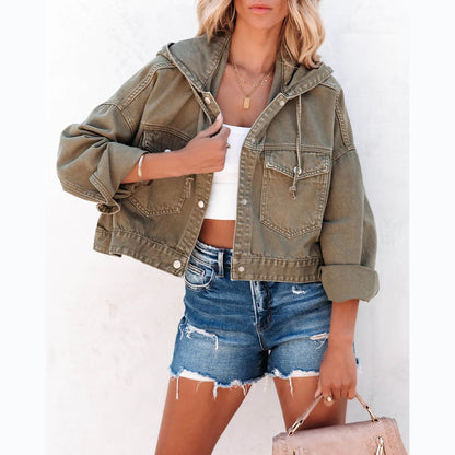 Denim Female Street Hipster Hoodie With Jackets