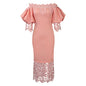 Women's Lace Stitching Banquet Dress Lantern Sleeve Dresses