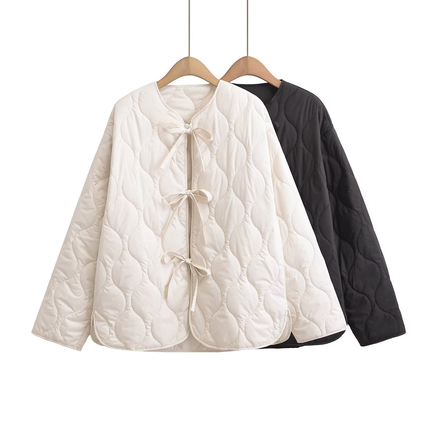 Women's Loose Cotton Quilted Fashion Zipper Thin Coats