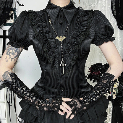 Women's Dark Goth Style Ice Striped Satin Blouses