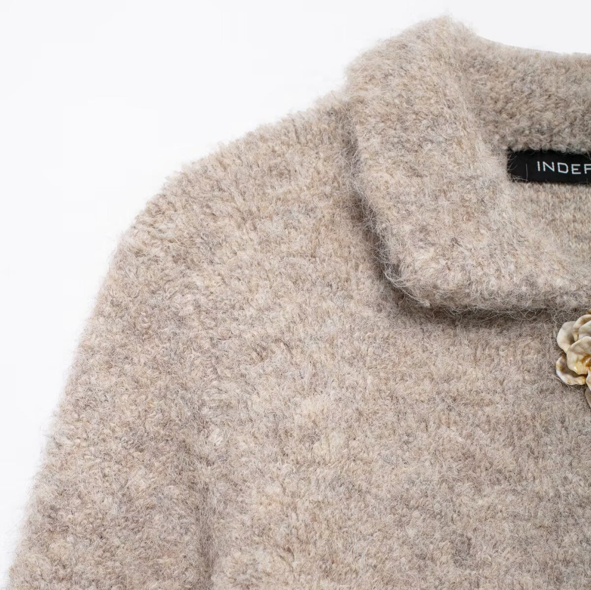 Women's Flower Breasted Artificial Fur Effect Knitted Coats