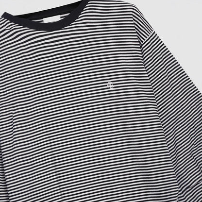 Women's Striped Embroidery Cotton Round Neck Long Blouses