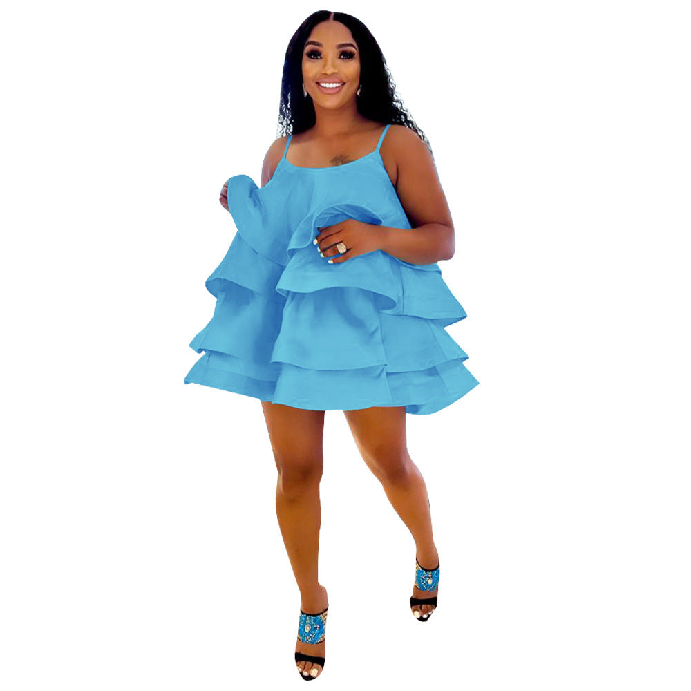 Women's Fashion Wear Strap Bubble Dress Satin Dresses