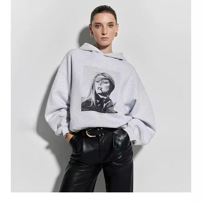 Women's Portrait Beauty Cigarette Digital Printed Fleece Sweaters